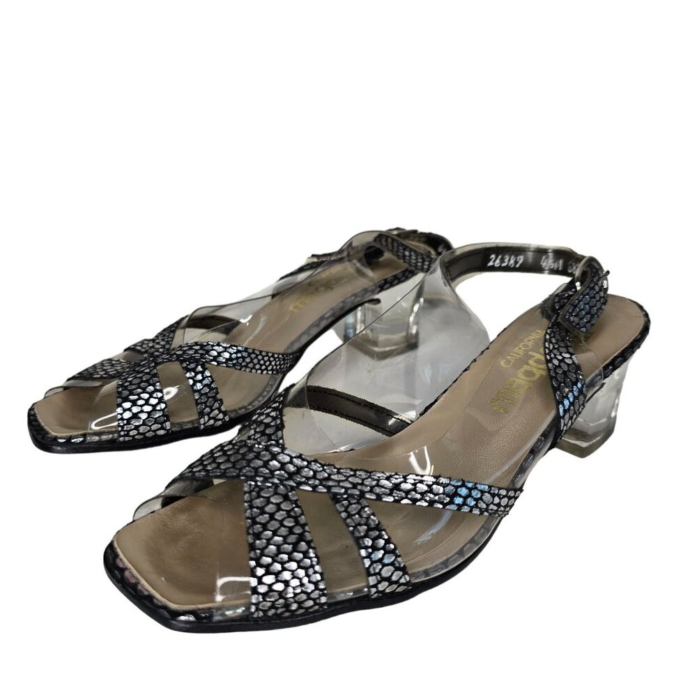 California Magdesians vintage Womens Black Silver Strappy Heel Sandals Size 4.5